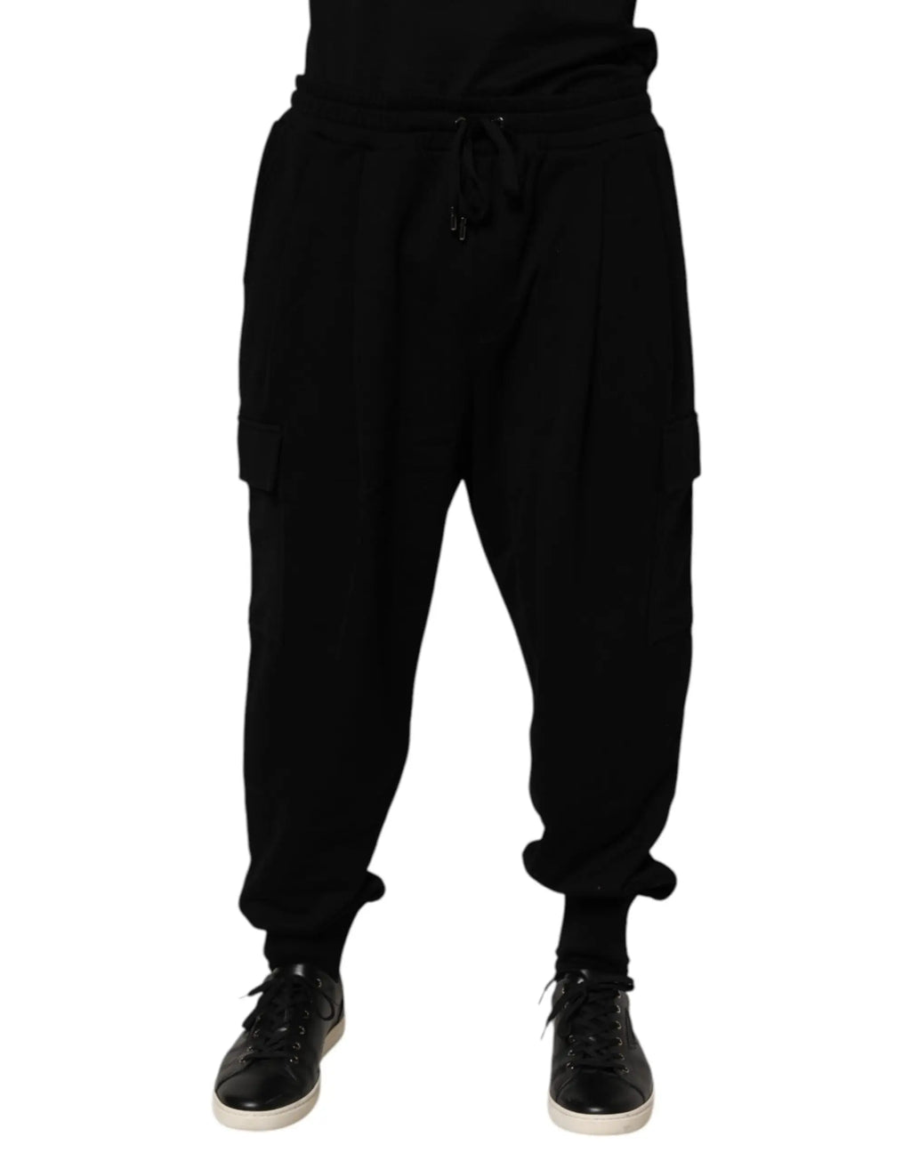 Dolce & gabbana pantalon de jogging cargo noir en mélange de coton avec taille à cordon et chevilles resserrées