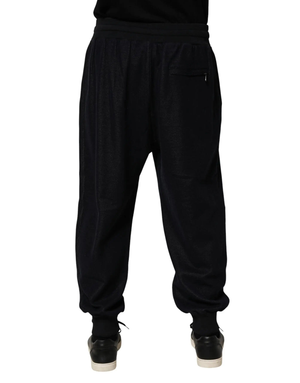 Dolce & gabbana black cotton blend jogger pants with elastic waistband, drawstring, relaxed fit, and ribbed cuffs