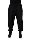 Dolce & Gabbana joggers noirs en coton mélangé avec cordon, poignets élastiques et logo sur la cuisse