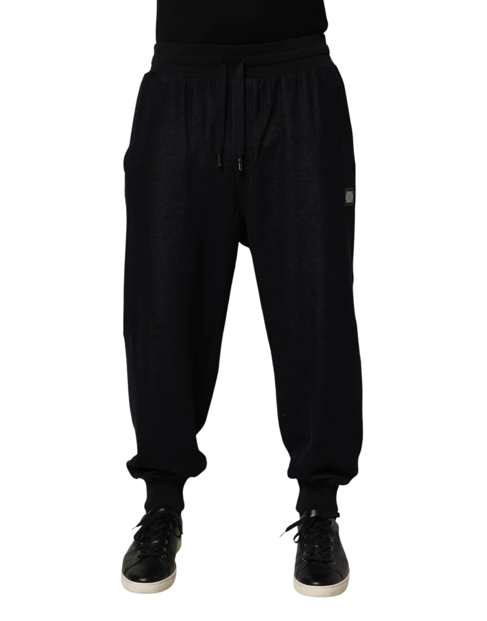 Dolce & Gabbana joggers noirs en coton mélangé avec cordon, poignets élastiques et logo sur la cuisse