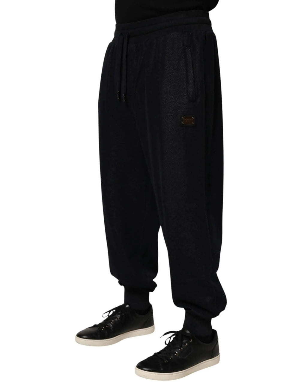 Joggers noirs dolce & gabbana en mélange de coton avec cordon de serrage et patch logo marron subtil sur la cuisse