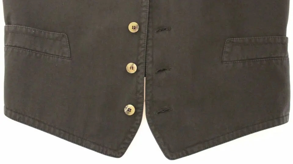 Dolce & Gabbana gilet en mélange de coton noir avec boutons en laiton et poches à rabat couleur vert olive foncé