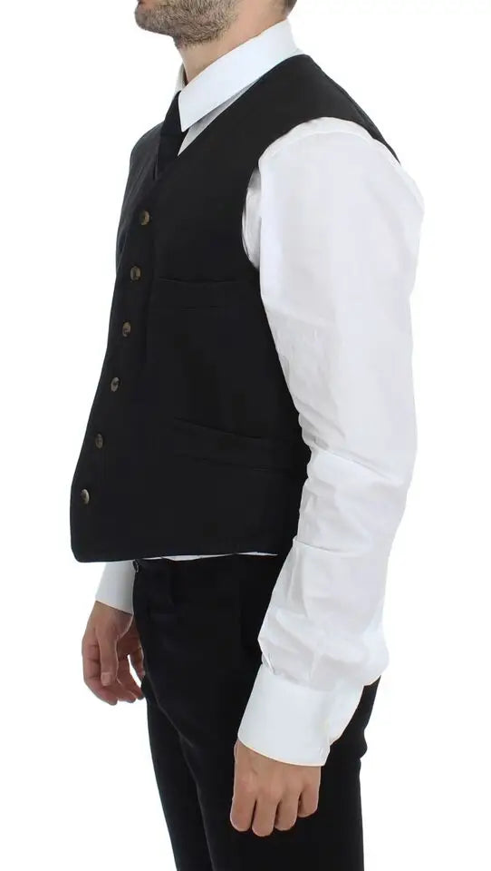 Dolce & gabbana gilet noir en mélange de coton avec boutons dorés et coupe classique ajustée