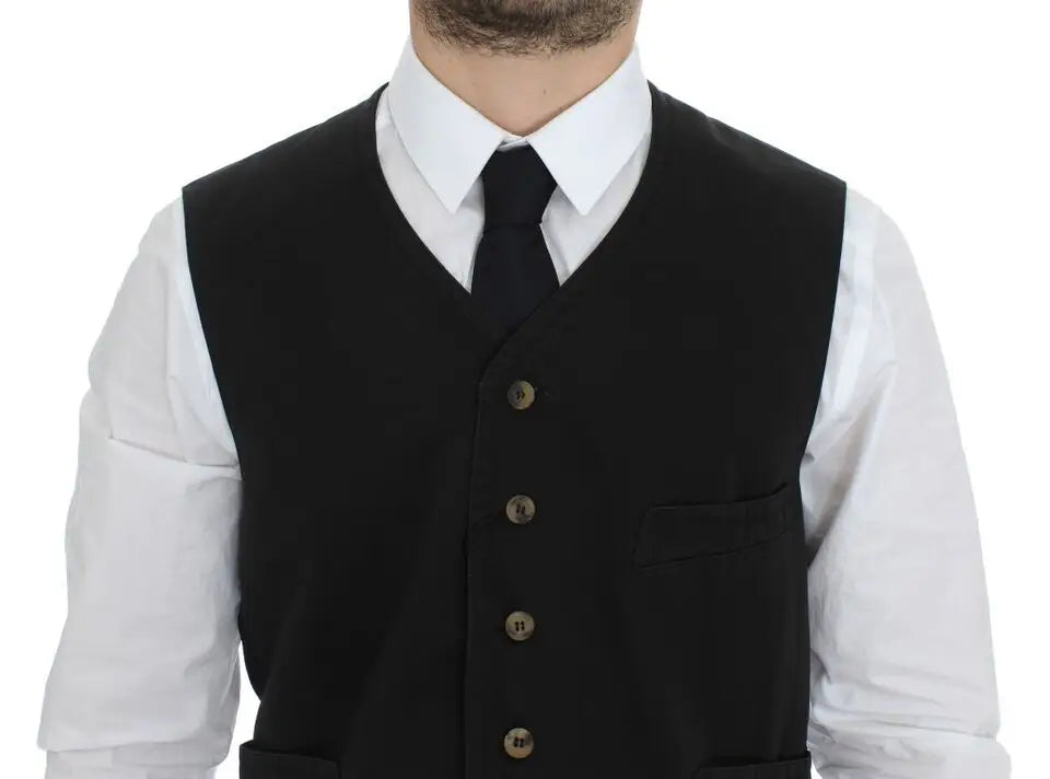 Dolce & Gabbana gilet noir en mélange de coton avec boutons marron et poche poitrine en laine noire