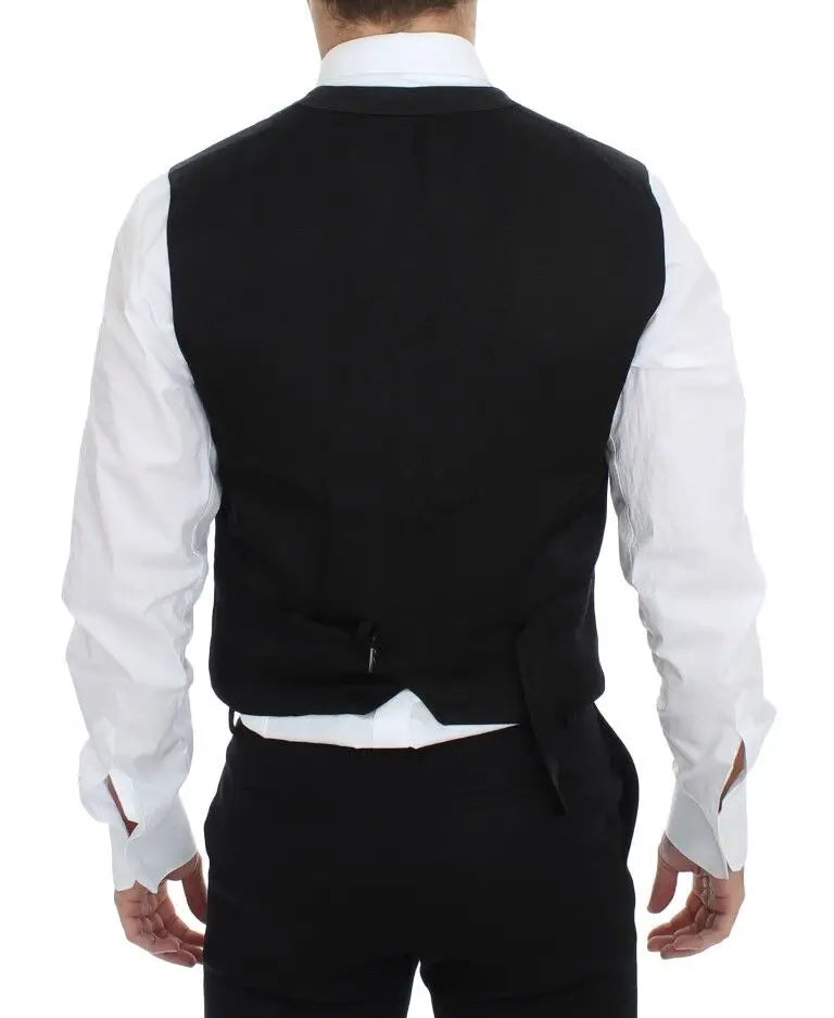 Dolce & gabbana gilet noir en mélange de coton avec coupe ajustée et détails de couture subtils