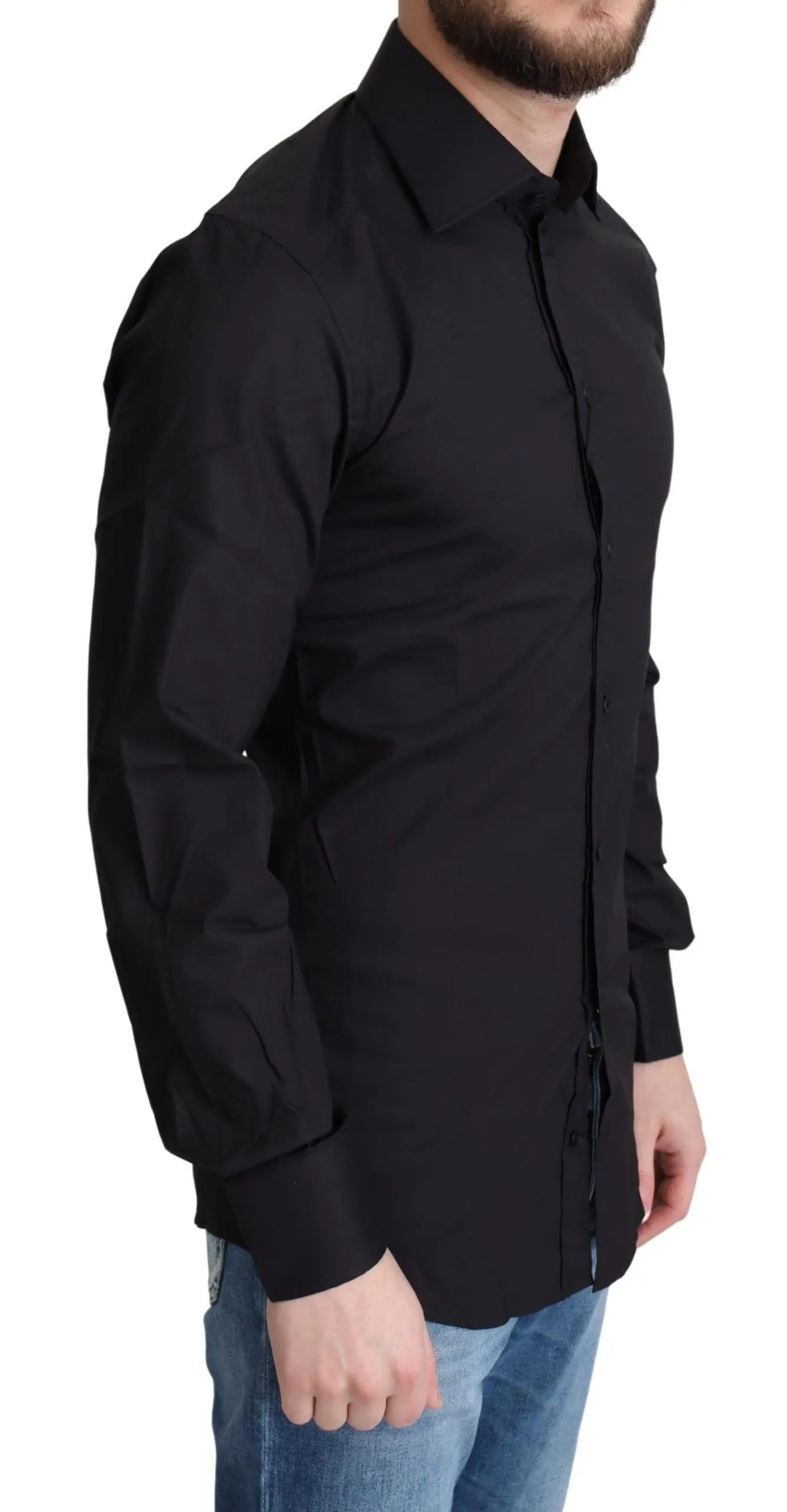 Chemise habillée dolce et gabbana noire en mélange de coton manches longues col classique et boutonnée devant