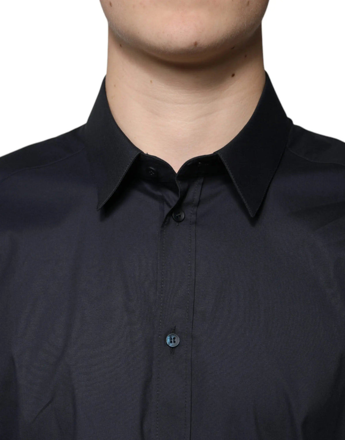 Chemise formelle noire dolce & gabbana en mélange de coton avec col net et texture subtile