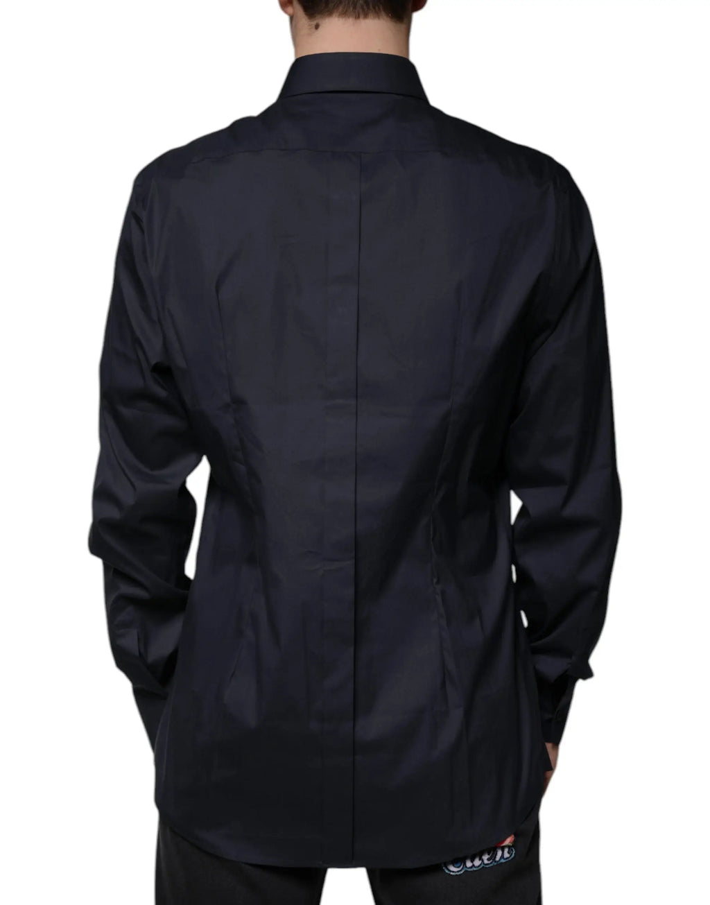 Chemise noire dolce & gabbana en mélange de coton avec manches longues et couture verticale subtile au dos