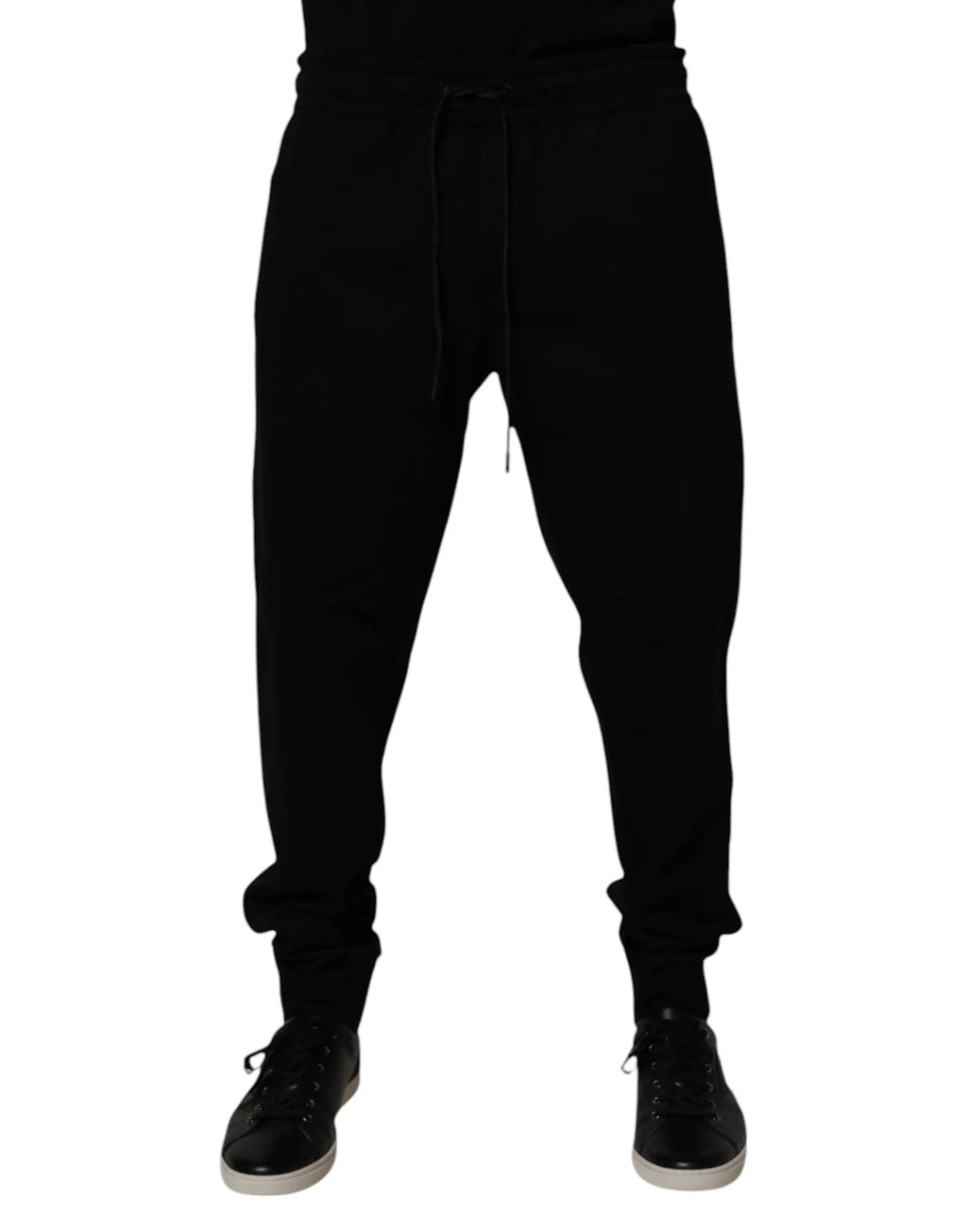 Dolce & gabbana pantalon jogger noir en mélange de coton avec taille élastique et poignets côtelés