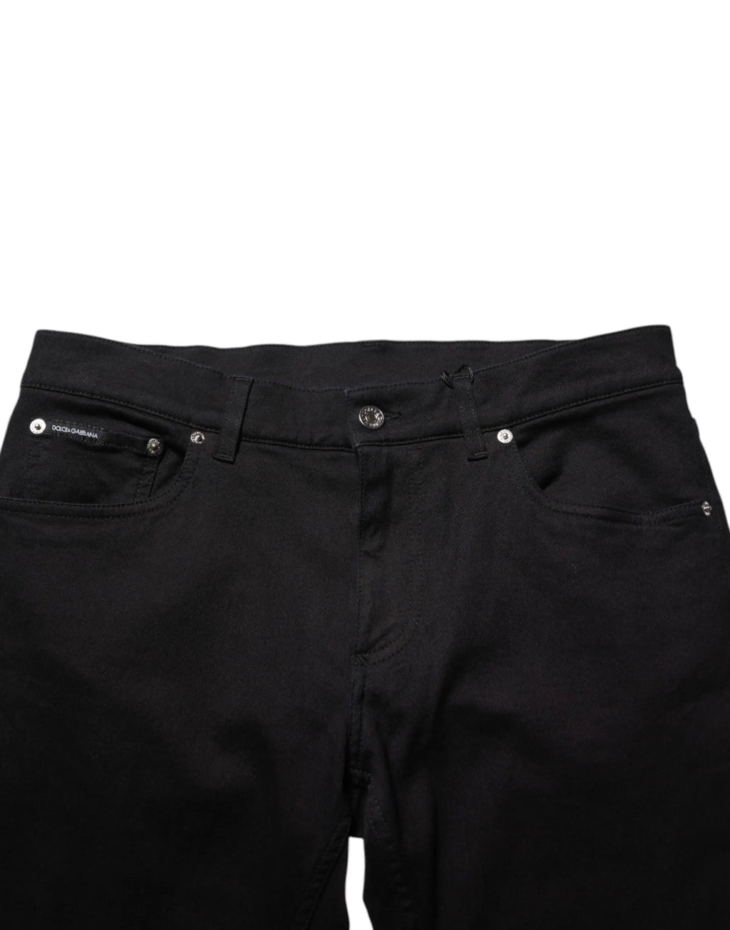 Jeans noirs dolce & gabbana en mélange de coton skinny pour homme avec boutons argentés et coutures visibles
