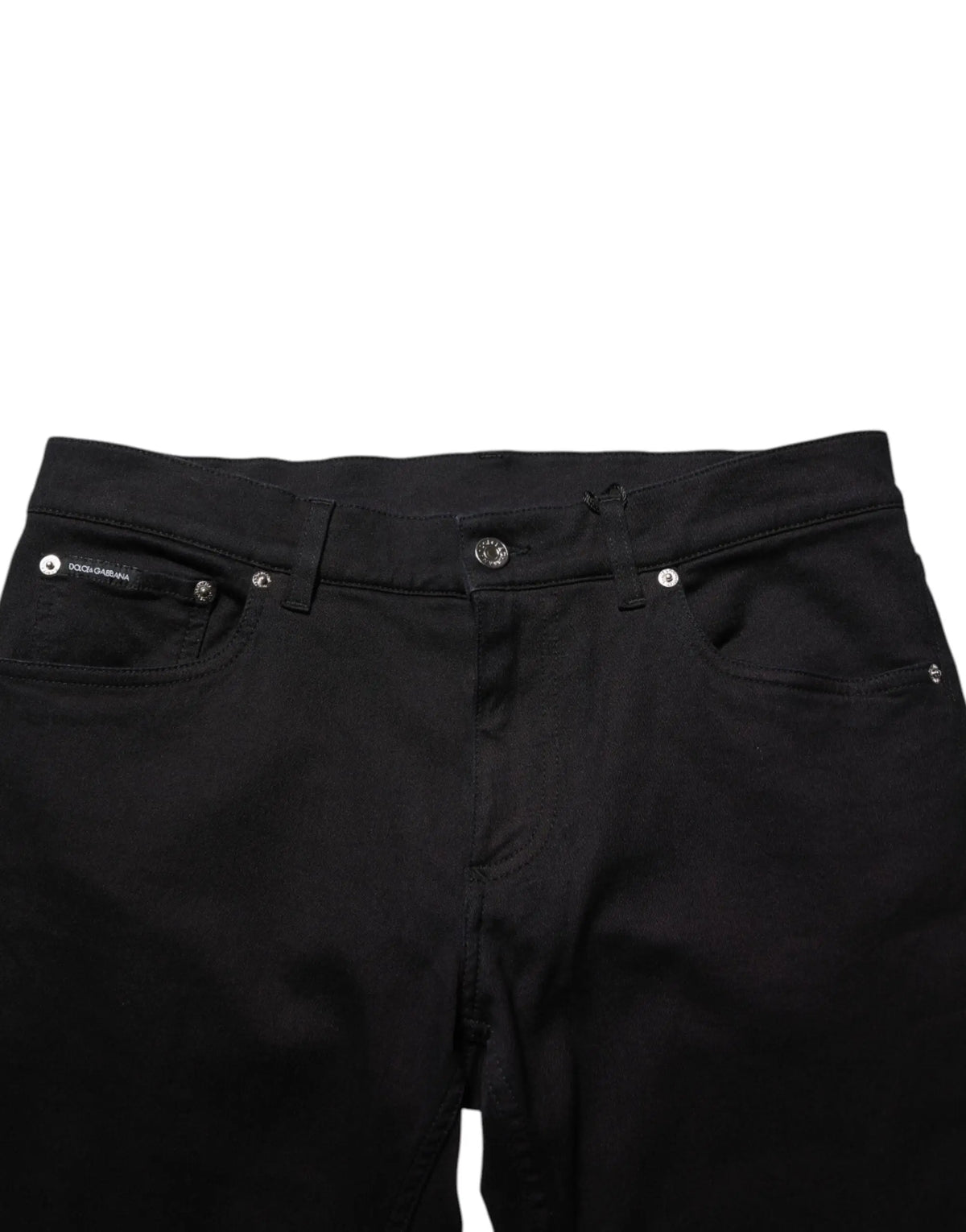 Jeans noirs dolce & gabbana en mélange de coton skinny pour homme avec boutons argentés et coutures visibles