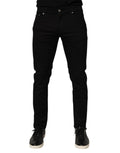 Jeans slim black en denim avec design cinq poches et détails argentés dolce gabbana coton blend hommes