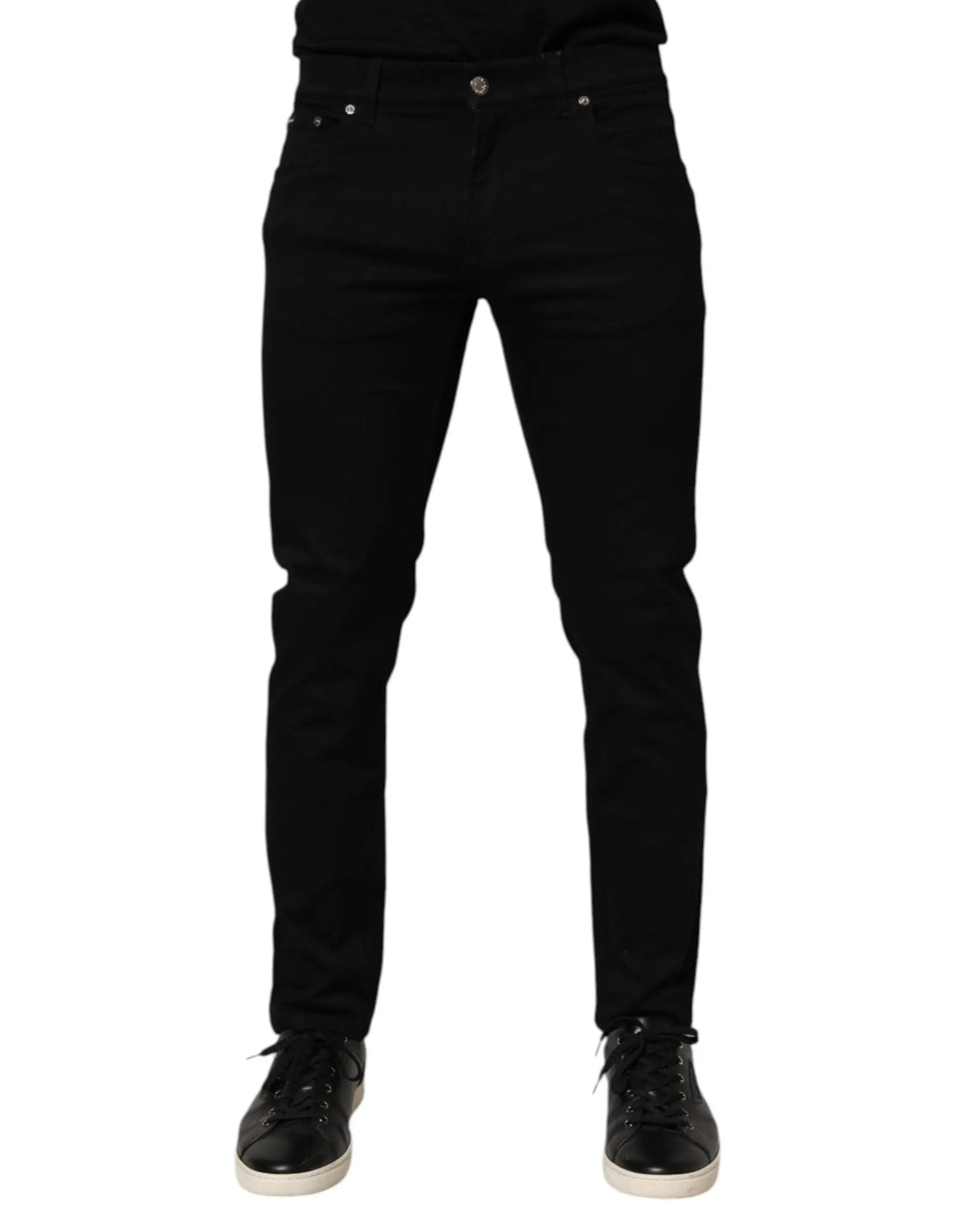 Pantalon slim homme dolce & gabbana en coton mélangé noir avec cinq poches classiques et quincaillerie argentée