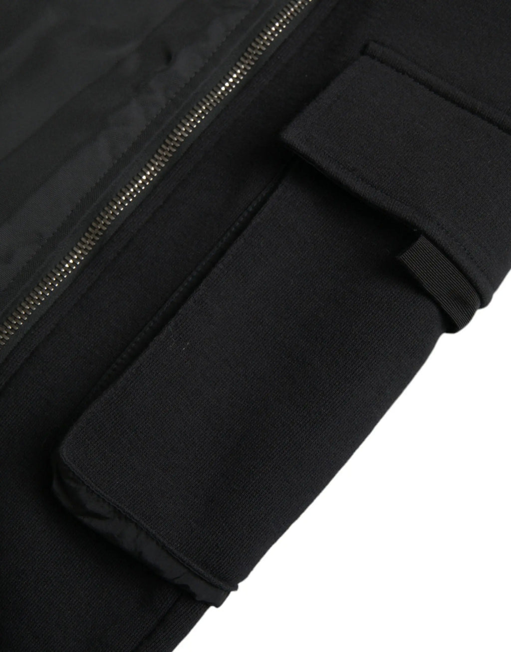 Poche utilitaire noire en tissu côtelé avec fermeture éclair argentée sur pantalon slim en coton mélangé dolce gabbana