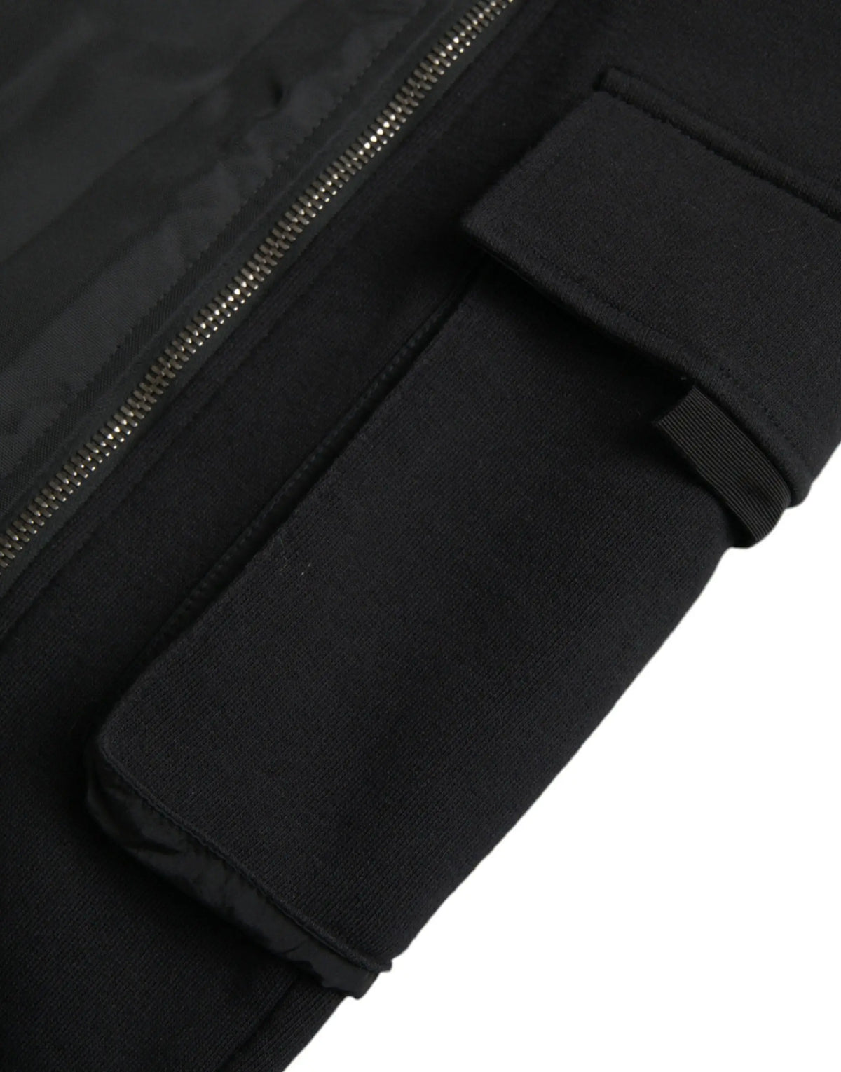 Poche utilitaire noire en tissu côtelé avec fermeture éclair argentée sur pantalon slim en coton mélangé dolce gabbana