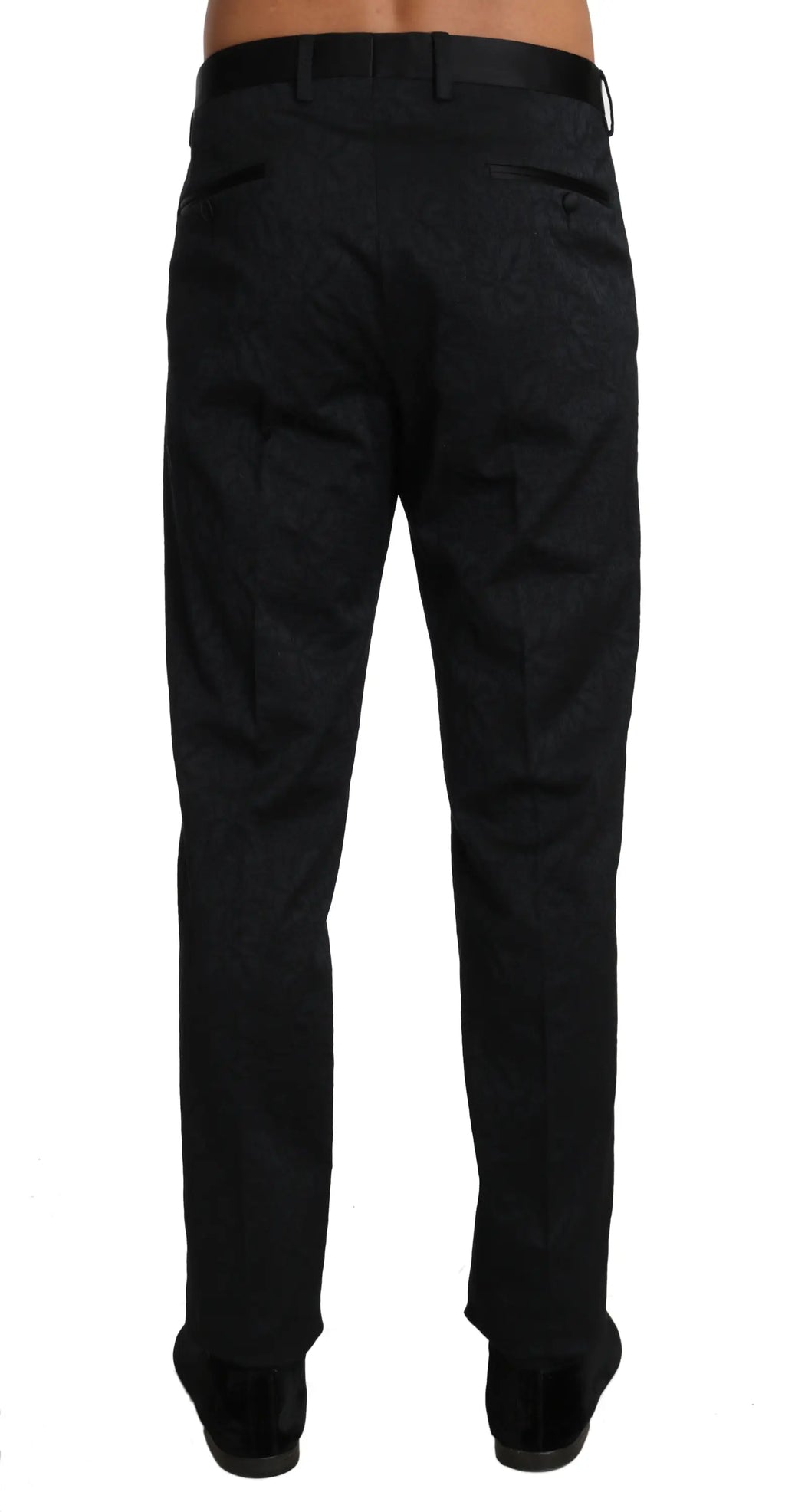 Dolce & gabbana pantalon formel noir en coton brocart avec coupe droite et ceinture assortie
