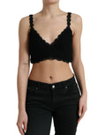 Dolce & Gabbana bustier noir en coton crochet avec bords en picots et bretelles tressées crop top