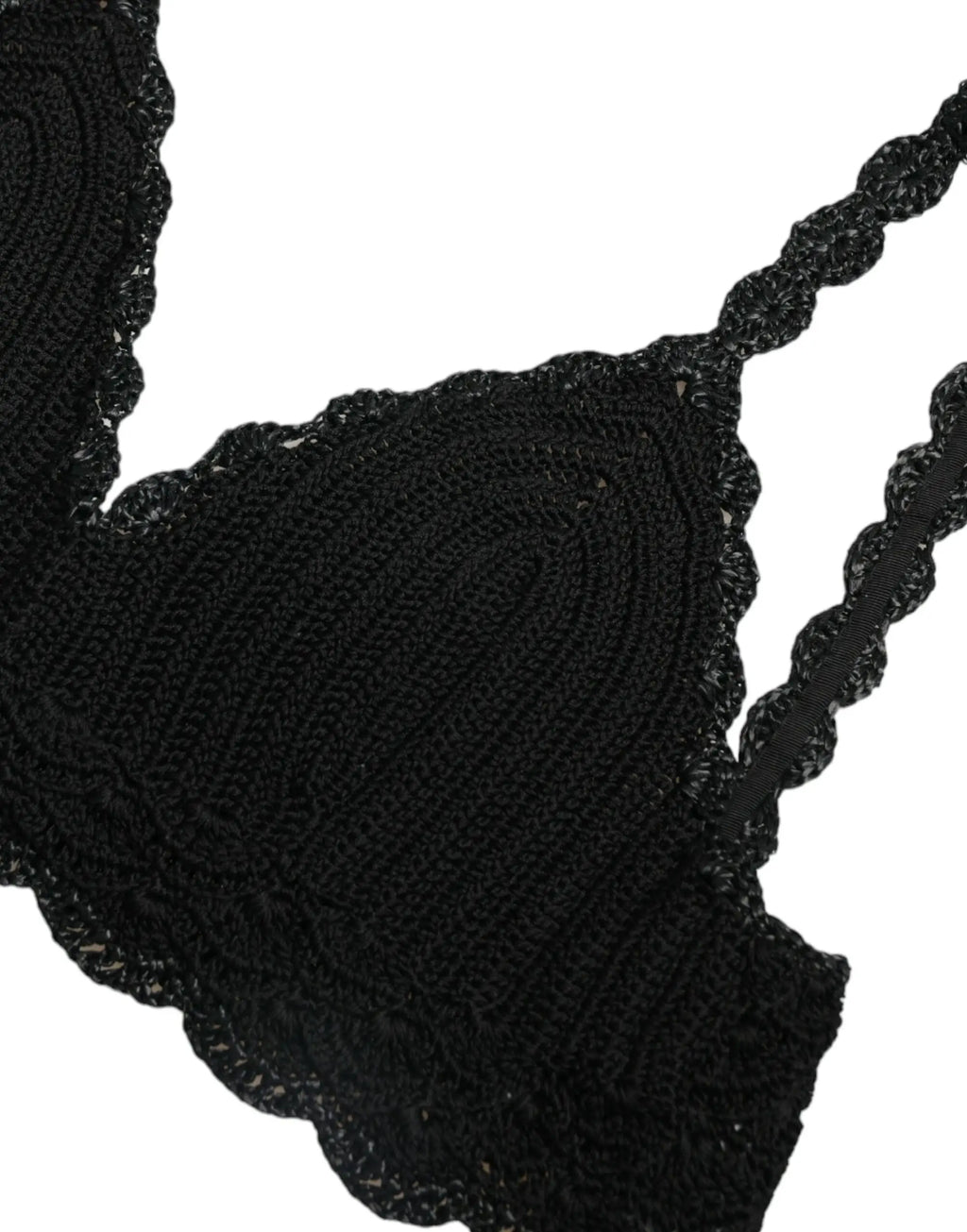 Dolce & gabbana bustier court en coton noir crochet avec bordures en dentelle festonnées en triangle