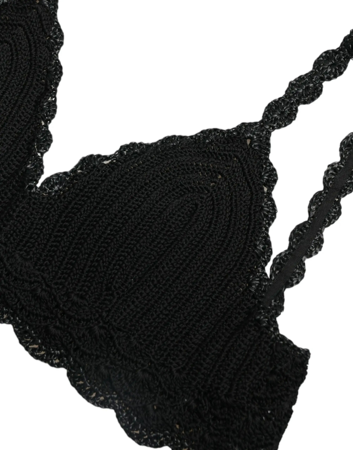 Dolce & gabbana bustier court en coton noir crochet avec bordures en dentelle festonnées en triangle
