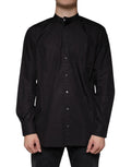 Chemise noire pour homme dolce & gabbana en coton à manches longues avec col mao et texture subtile