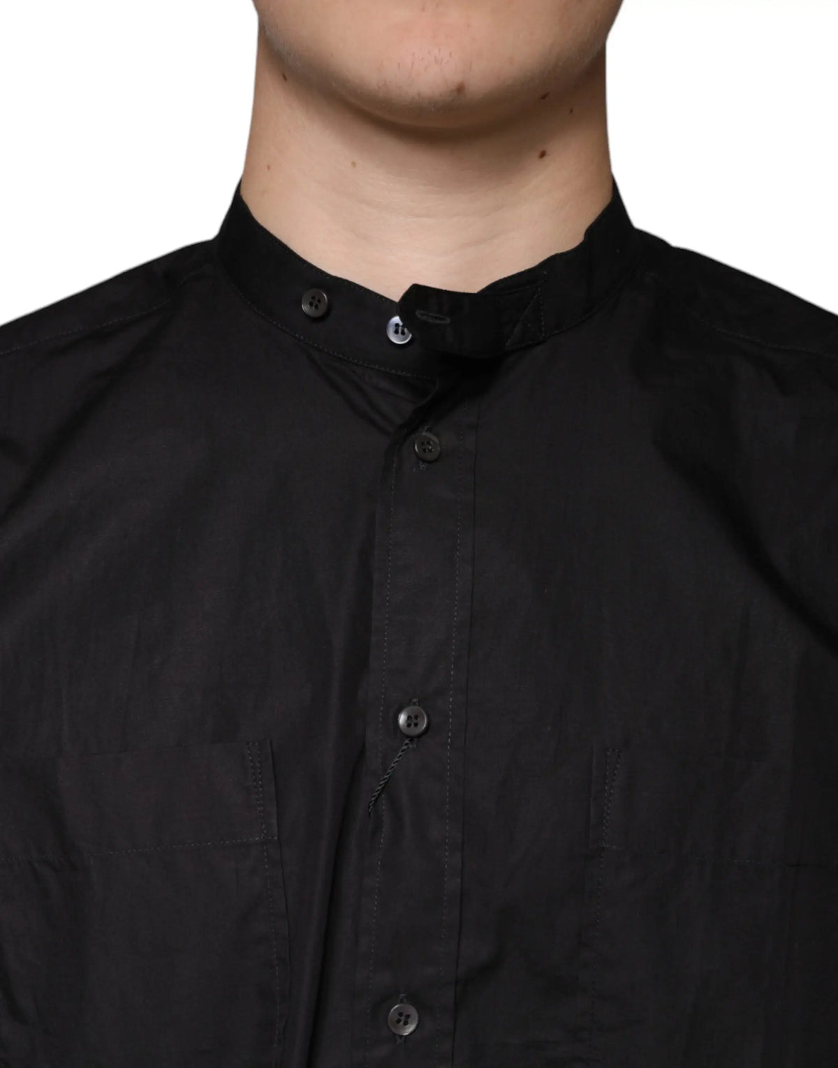 Chemise noire pour homme dolce & gabbana en coton avec col mao et texture subtile pour usage casual