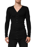 Cardigan homme dolce & gabbana noir en coton à manches longues avec col en v et boutons assortis devant