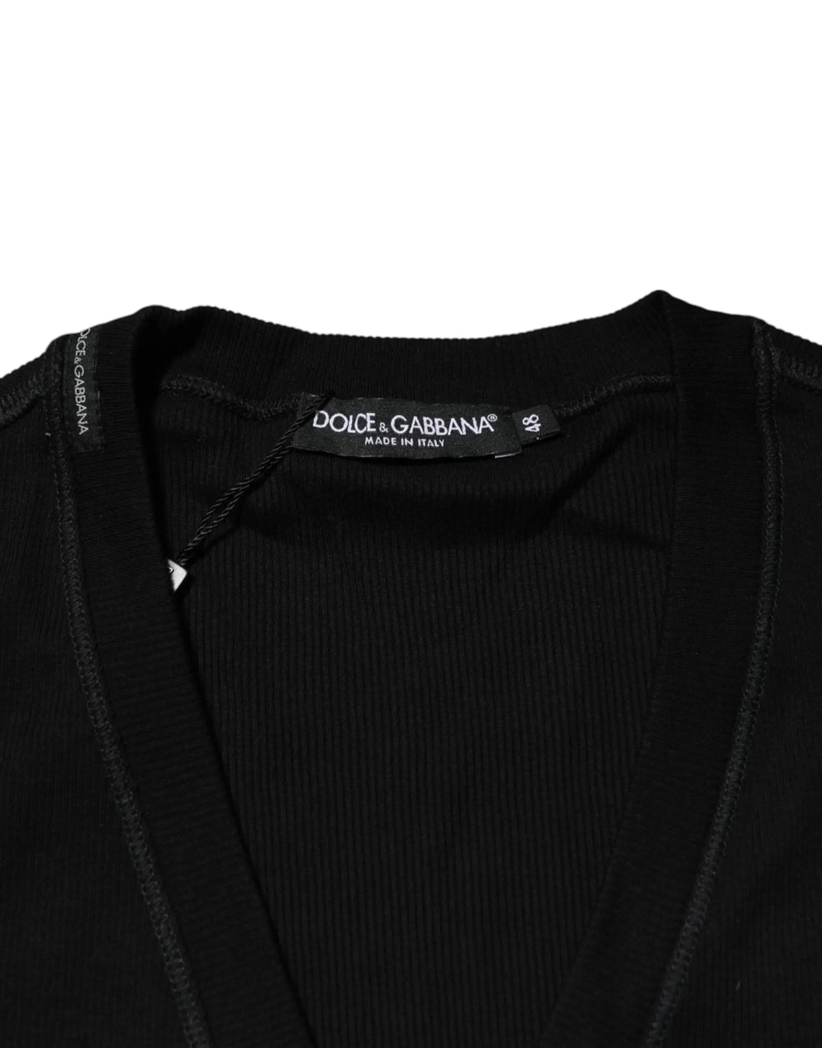 Cardigan homme dolce gabbana noir en coton avec col en v et texture côtelée taille 48