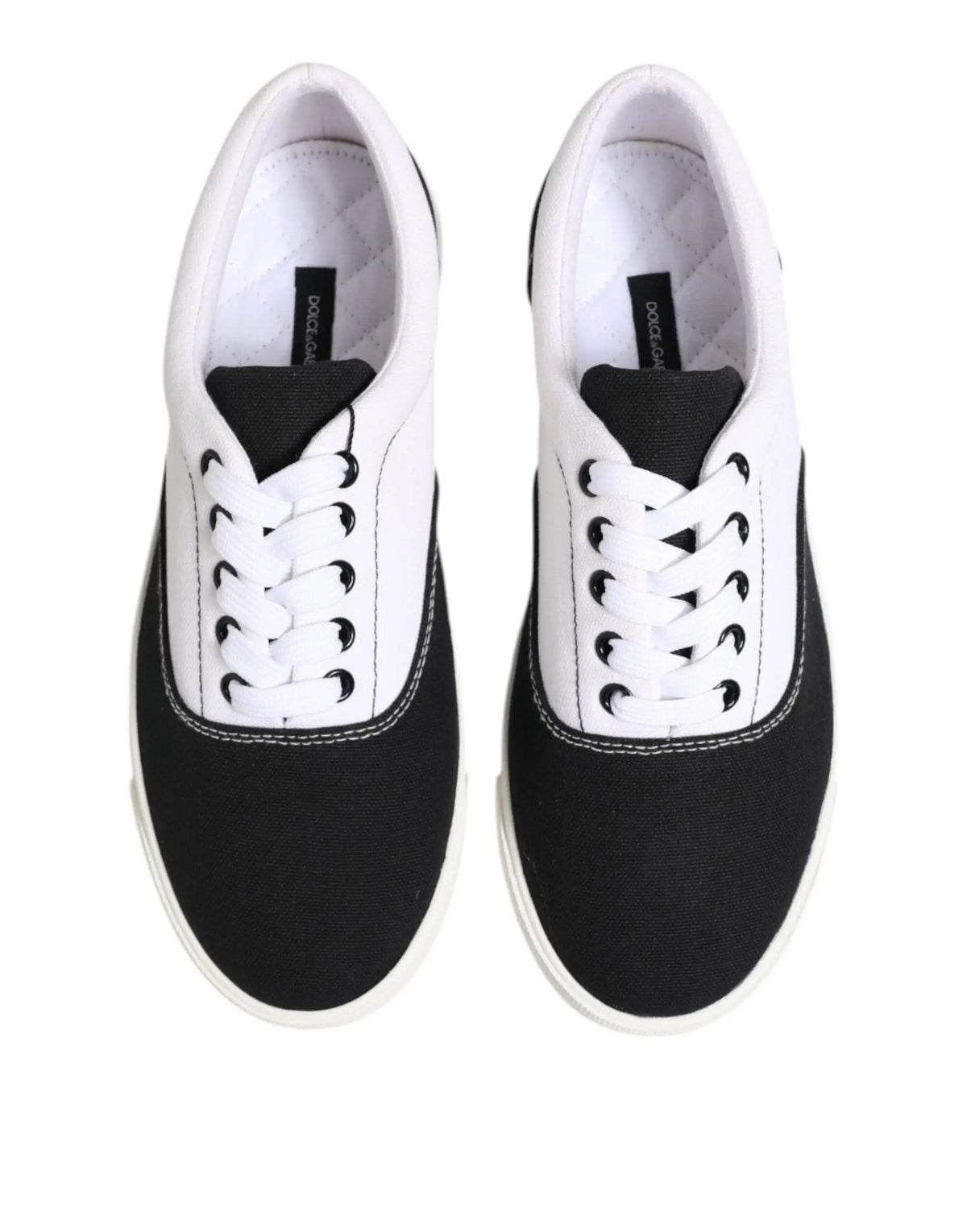Sneakers homme dolce & gabbana noirs en toile coton avec design minimaliste noir et blanc basse à lacets