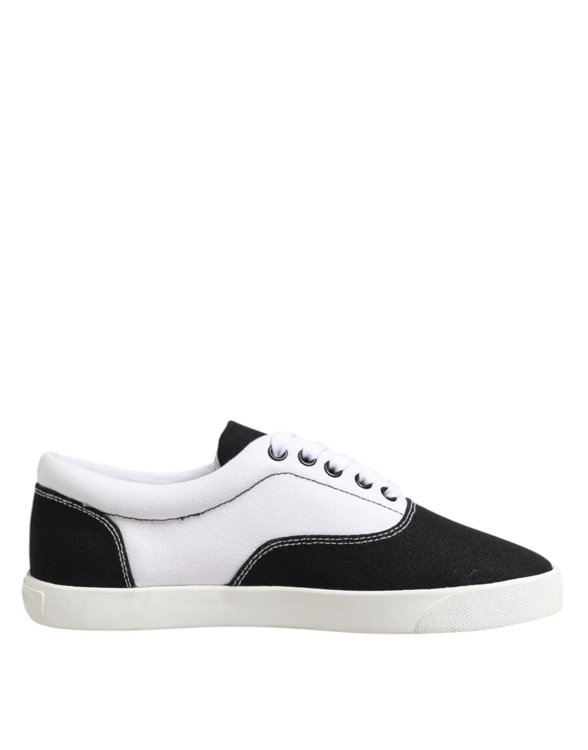Dolce & gabbana sneaker homme en toile noire et blanche à lacets avec couture contrastée et semelle en caoutchouc