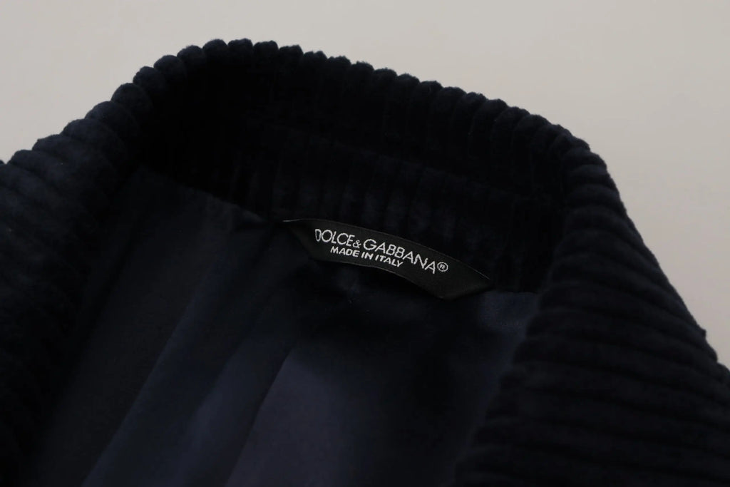 Col noir en velours côtelé avec étiquette dolce gabbana made in italy sur cardigan long en coton pour homme