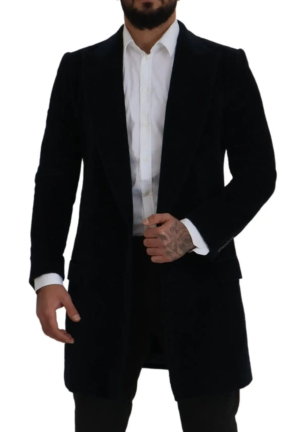 Dolce & gabbana manteau long cardigan homme en coton noir avec coupe ajustée et col cranté en velours noir