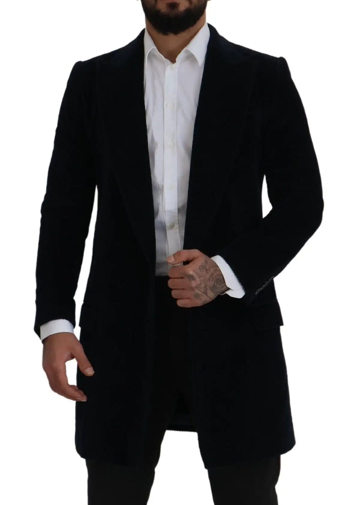 Dolce & gabbana manteau long cardigan homme en coton noir avec coupe ajustée et col cranté en velours noir