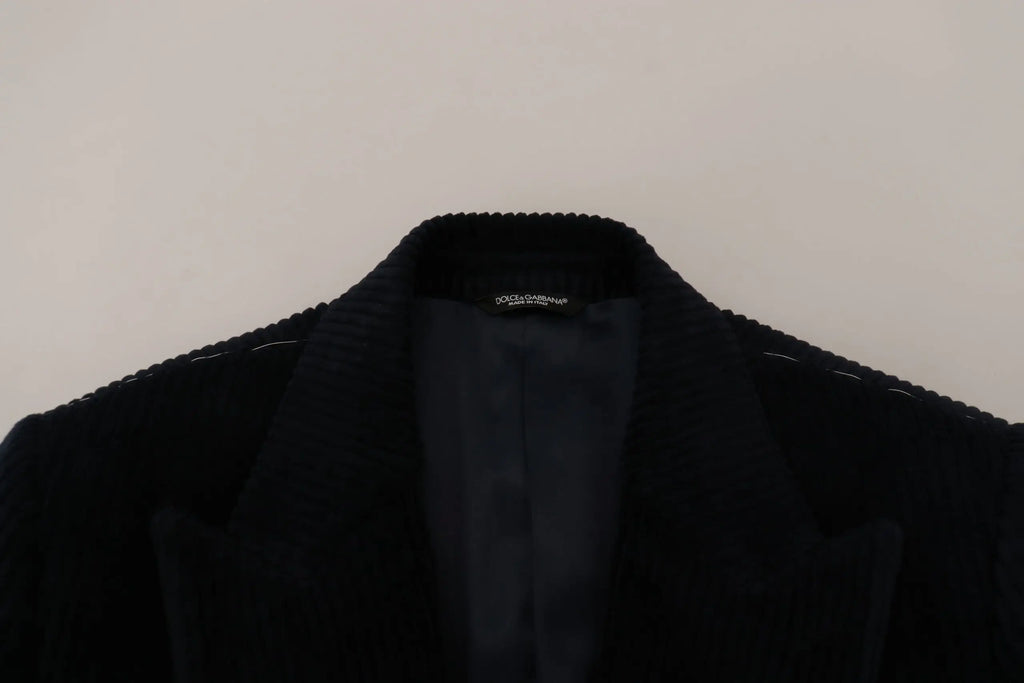 Dolce gabbana manteau long cardigan noir en coton pour homme avec col côtelé texturé et étiquette intérieure