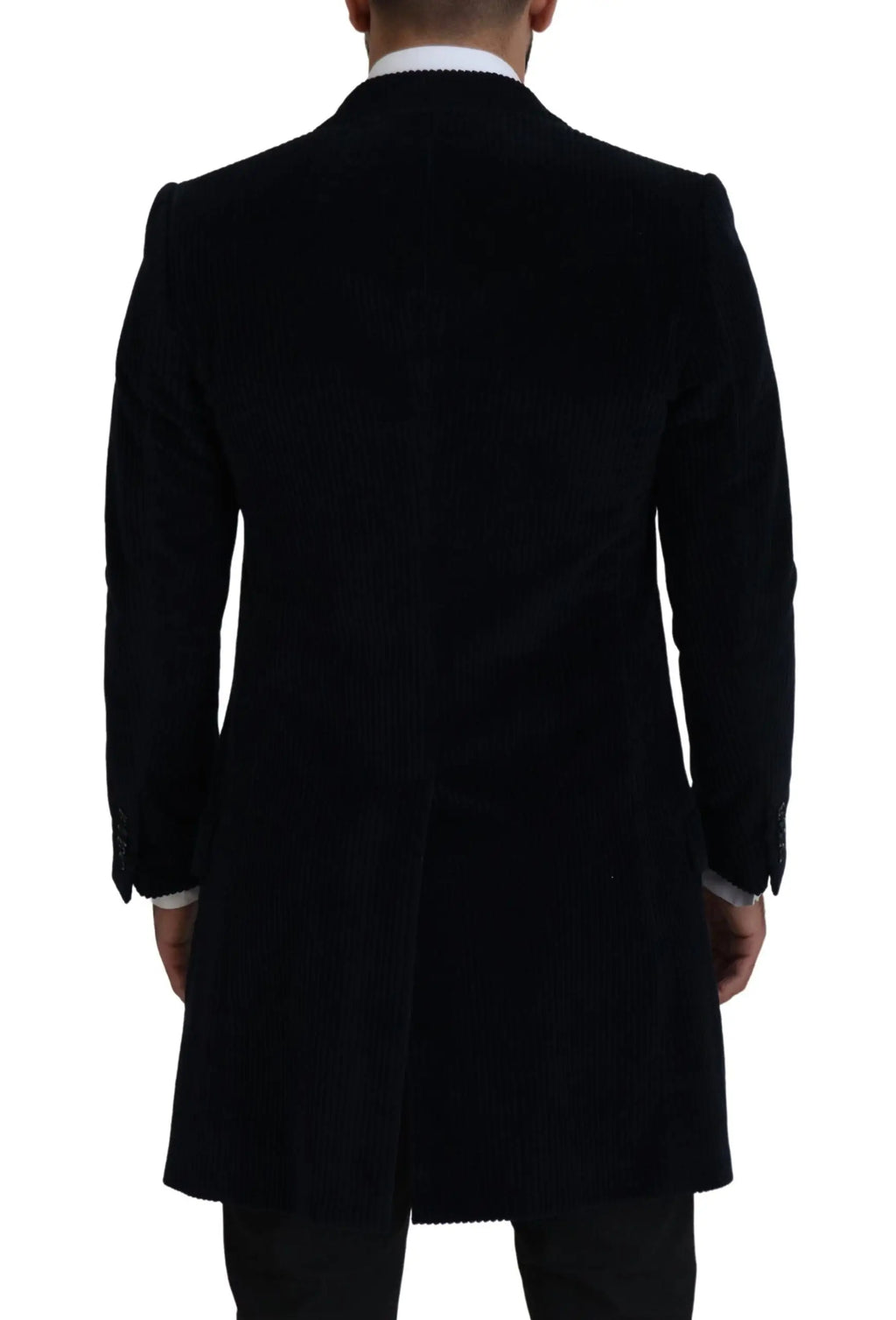 Dolce & gabbana manteau long en coton pour homme noir avec col cranté et poignets boutonnés en laine noire