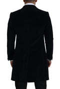 Dolce & gabbana manteau long en coton pour homme noir avec col cranté et poignets boutonnés en laine noire