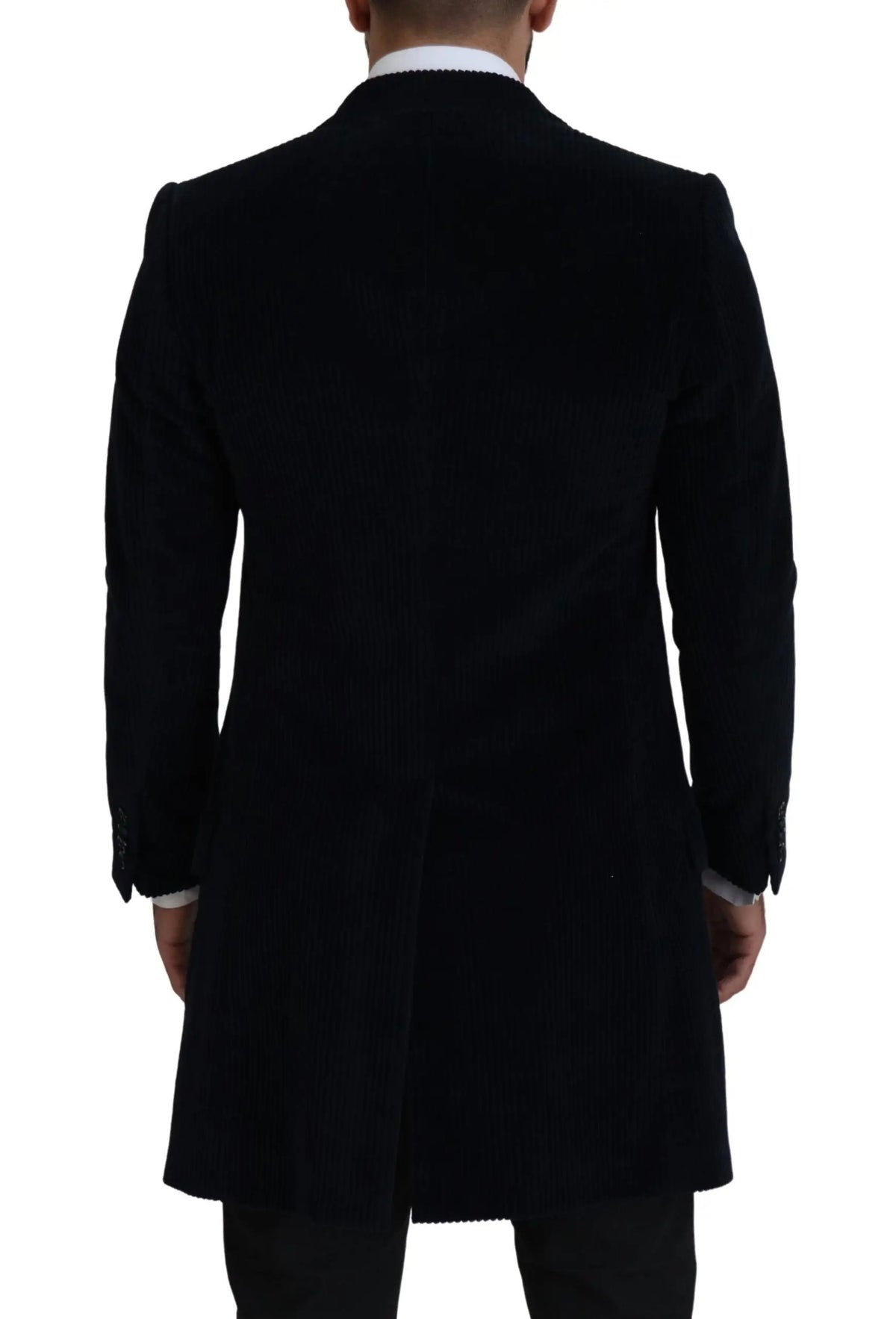 Dolce & gabbana manteau long en coton pour homme noir avec col cranté et poignets boutonnés en laine noire