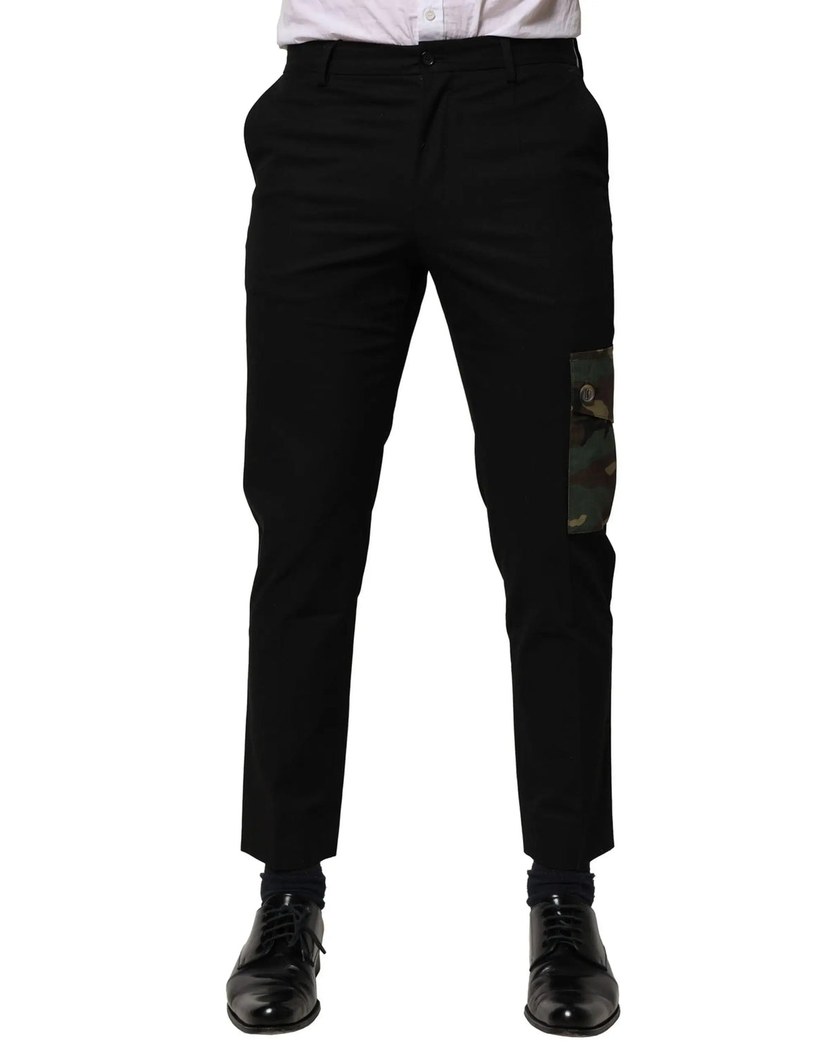 Pantalon cargo homme dolce & gabbana en coton noir avec patch camouflage sur le bas de la jambe