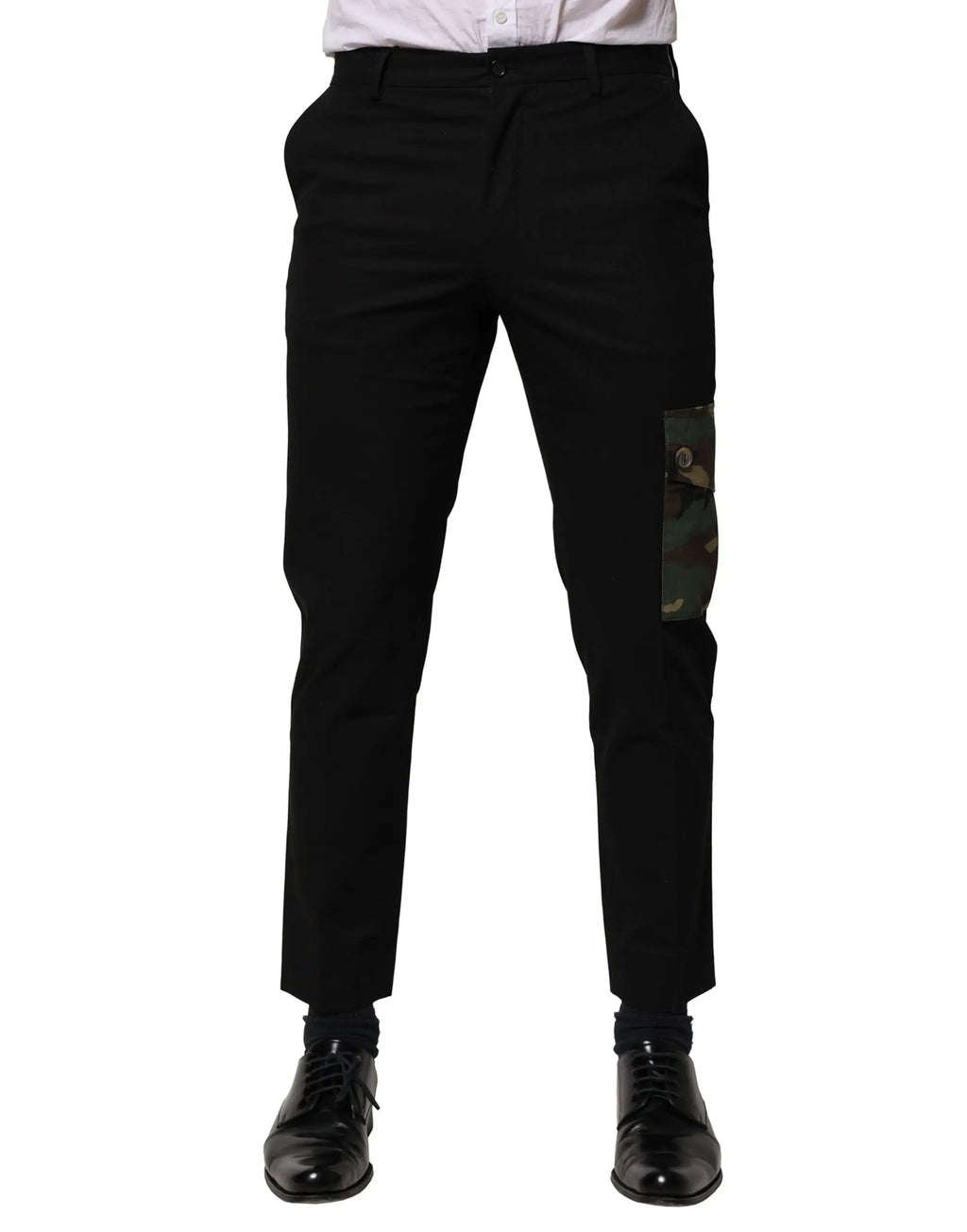 Pantalon cargo pour homme dolce & gabbana en coton noir avec patch camouflage sur la jambe inférieure