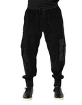 Pantacourt cargo en coton noir dolce & gabbana avec taille élastique, cordon, poches latérales larges et chevilles resserrées