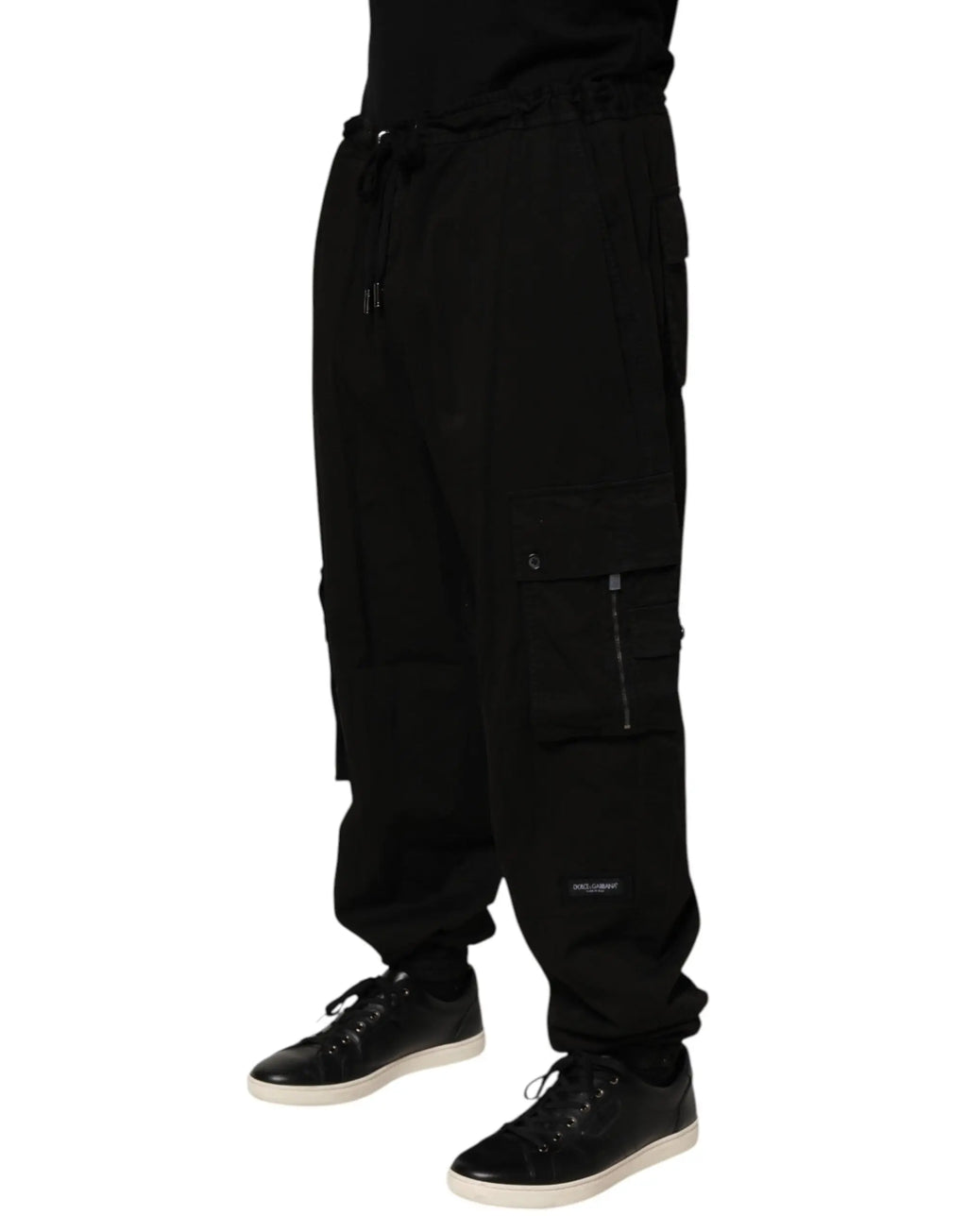 Pantalon jogger cargo noir en coton dolce & gabbana avec poches multiples et taille à cordon