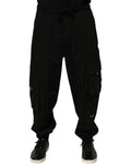 Dolce & gabbana pantalon cargo jogger noir en coton avec multiples poches et taille avec cordon de serrage