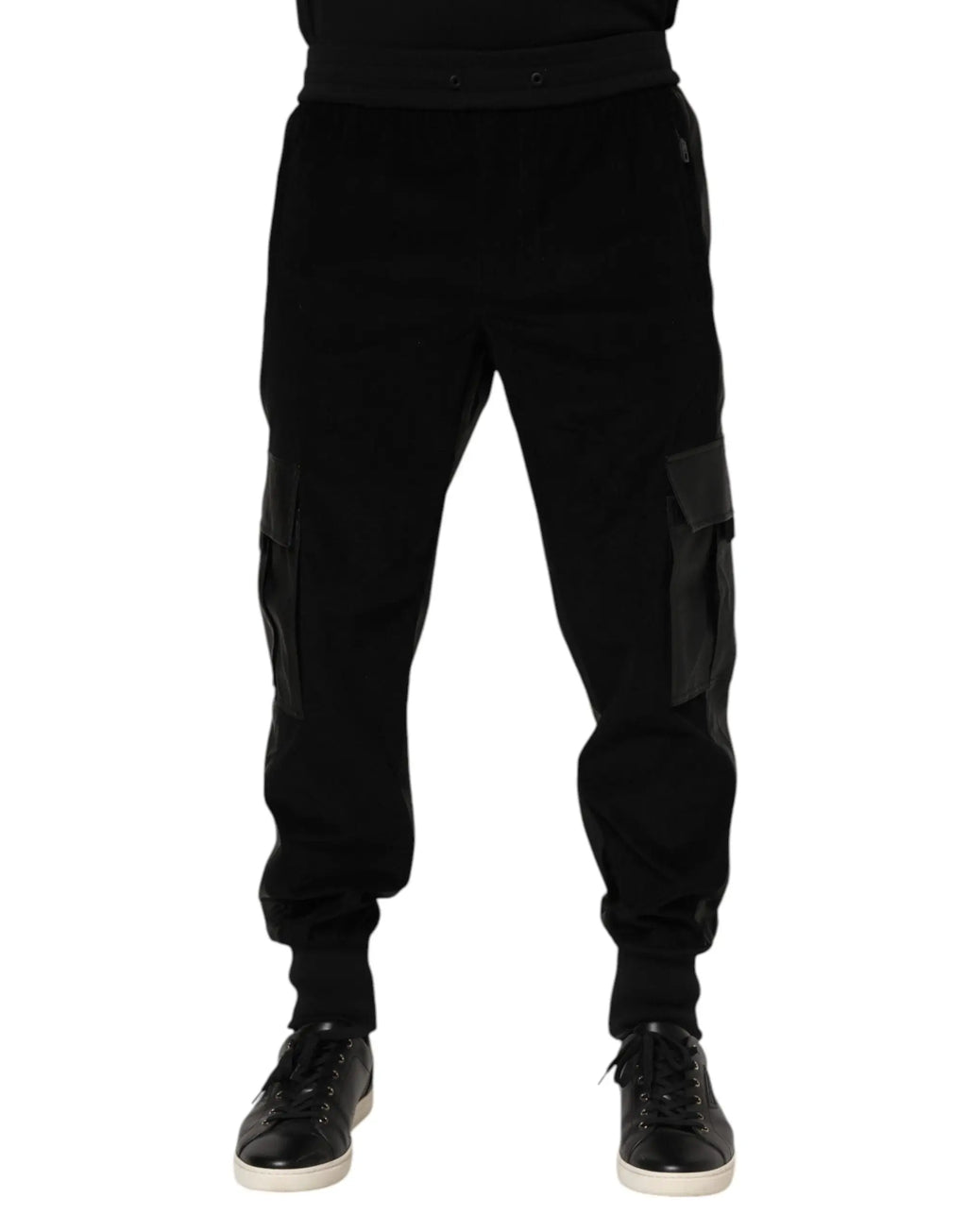 Dolce & gabbana cargo joggers homme noirs en coton avec poches renforcées et poignets élastiques