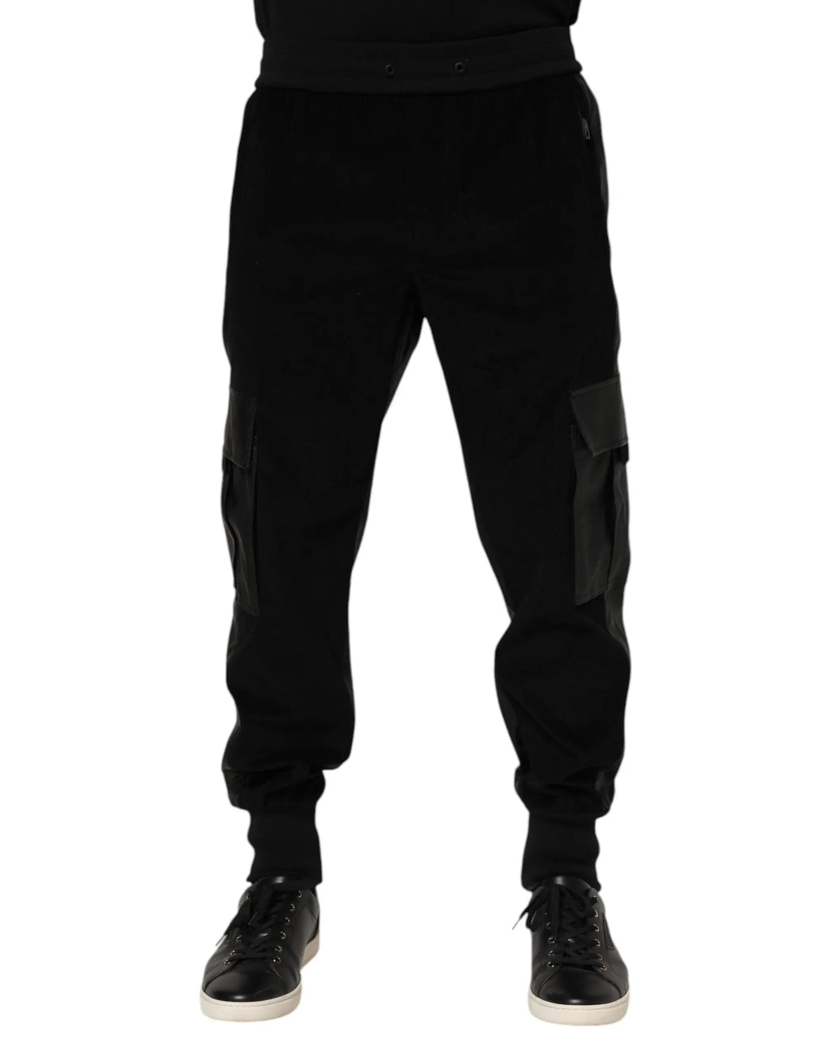 Dolce & gabbana pantalon jogger cargo homme en coton noir avec poches renforcées et poignets élastiques