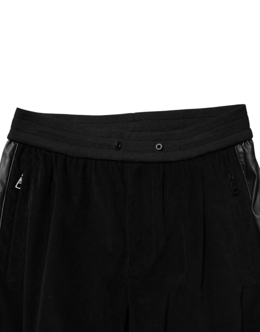 Pantalon jogging cargo homme dolce & gabbana noir en coton avec plis, taille élastique côtelée et panneaux latéraux en cuir