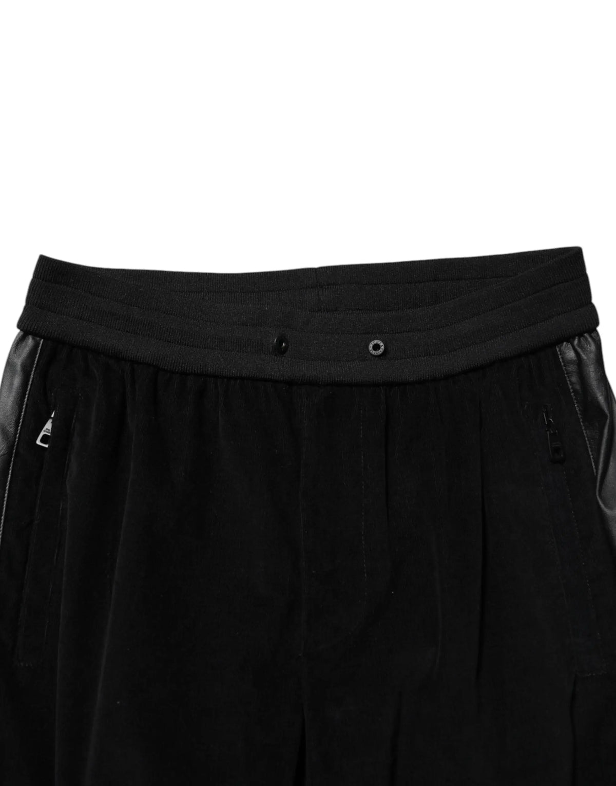 Pantalon jogging cargo homme dolce & gabbana noir en coton avec plis, taille élastique côtelée et panneaux latéraux en cuir