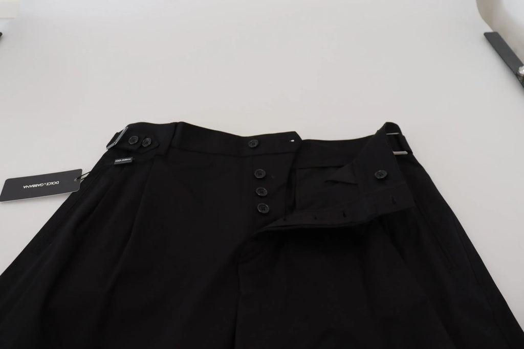 Pantalon formel dolce & gabbana noir en coton style chino à taille haute avec pli et boutons sur le devant