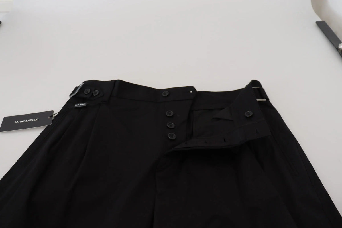 Pantalon formel dolce & gabbana noir en coton style chino à taille haute avec pli et boutons sur le devant