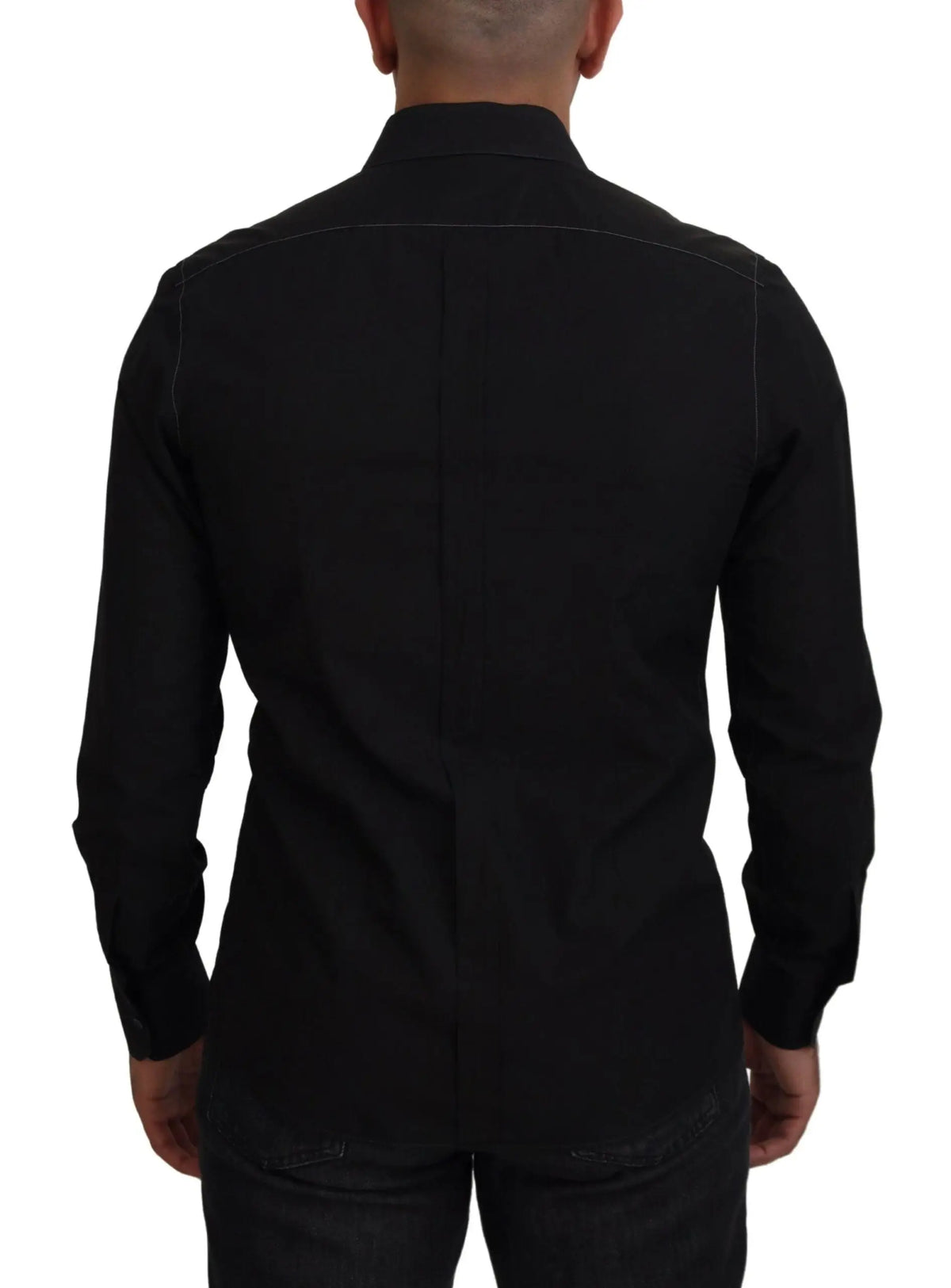 Chemise homme noire dolce & gabbana en coton à manches longues avec col et coutures subtiles gold
