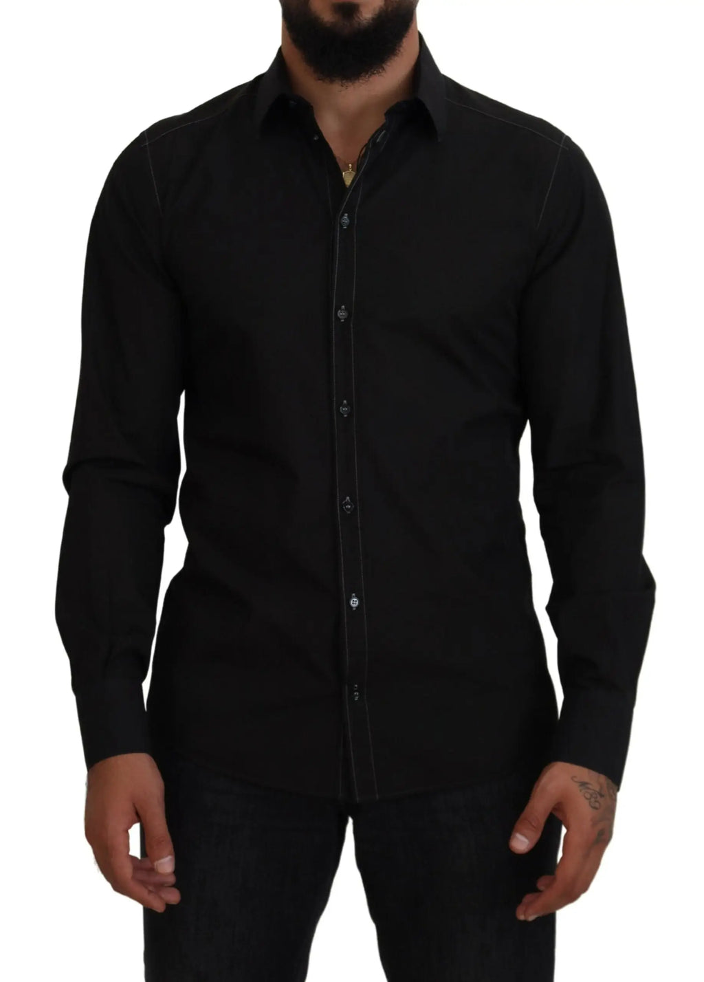 Chemise homme noire dolce gabbana en coton à manches longues avec col classique et coutures subtiles