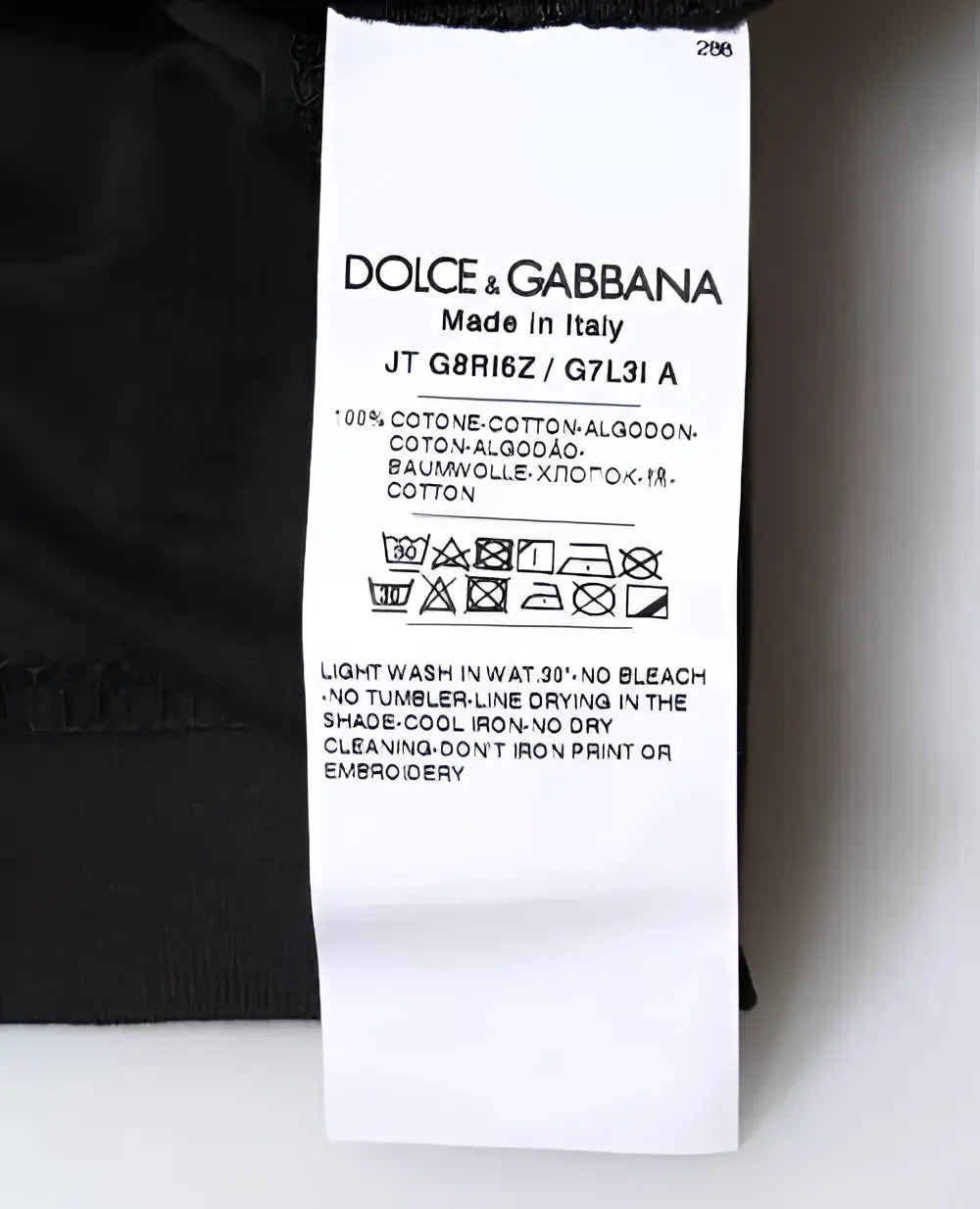 Étiquette de soin en coton blanc pour t-shirt noir dolce gabbana en coton manches courtes col rond